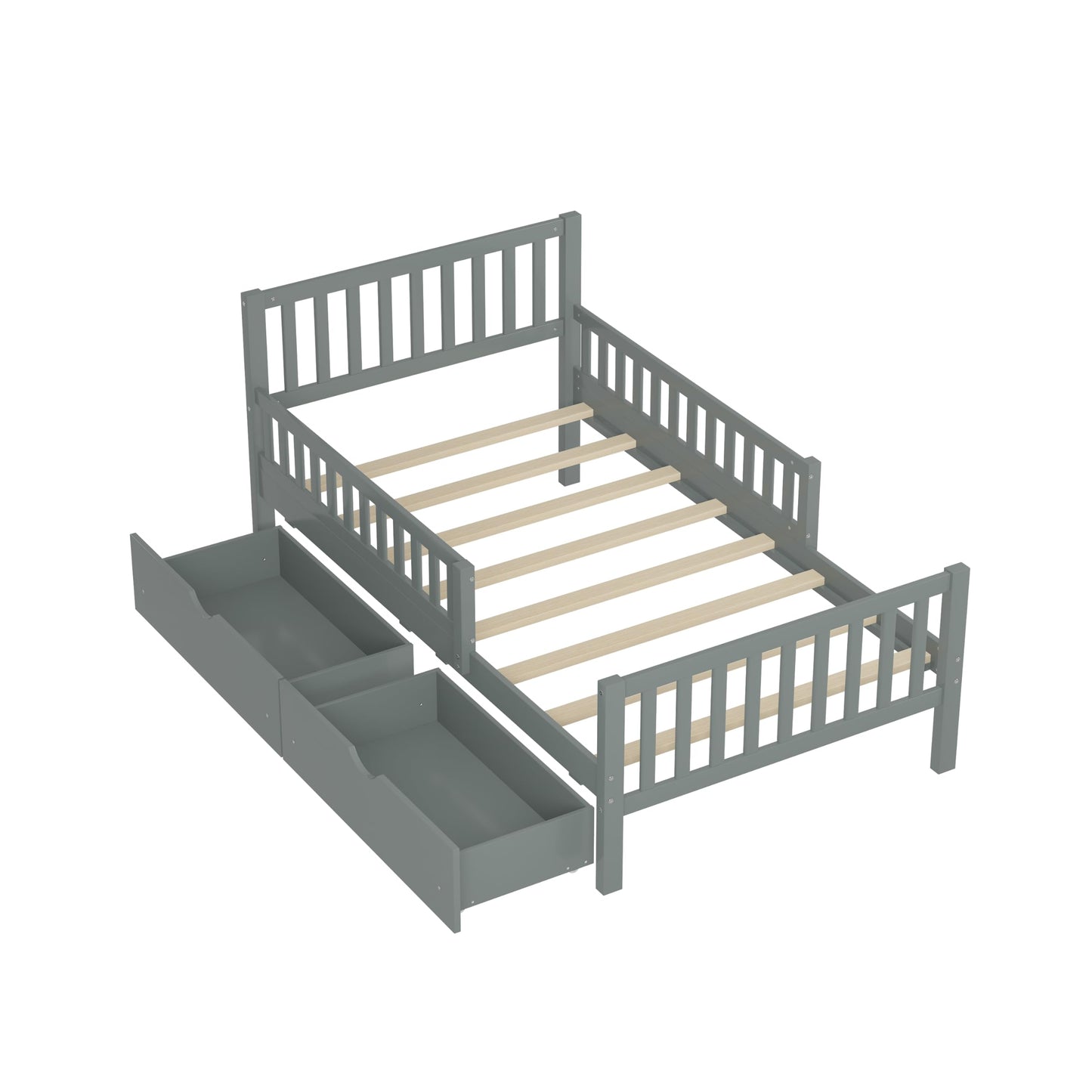 Bellemave Twin Bed Frames for Kids, Twin Bed Frame with Storage Drawers,Twin Bed with Rails, Kids Twin Bed, Twin Bed Frame for Boys/Girls/Adults， Gray