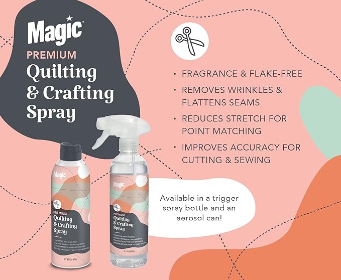 MAGIC Premium Quilting & Crafting Spray Bottle – Fabric Spray for Cutting, Creasing, & Sewing – Best Press Spray Starch for Quilting to Flatten Seams & Wrinkles – Wrinkle Spray (16oz Trigger) 2 Pack