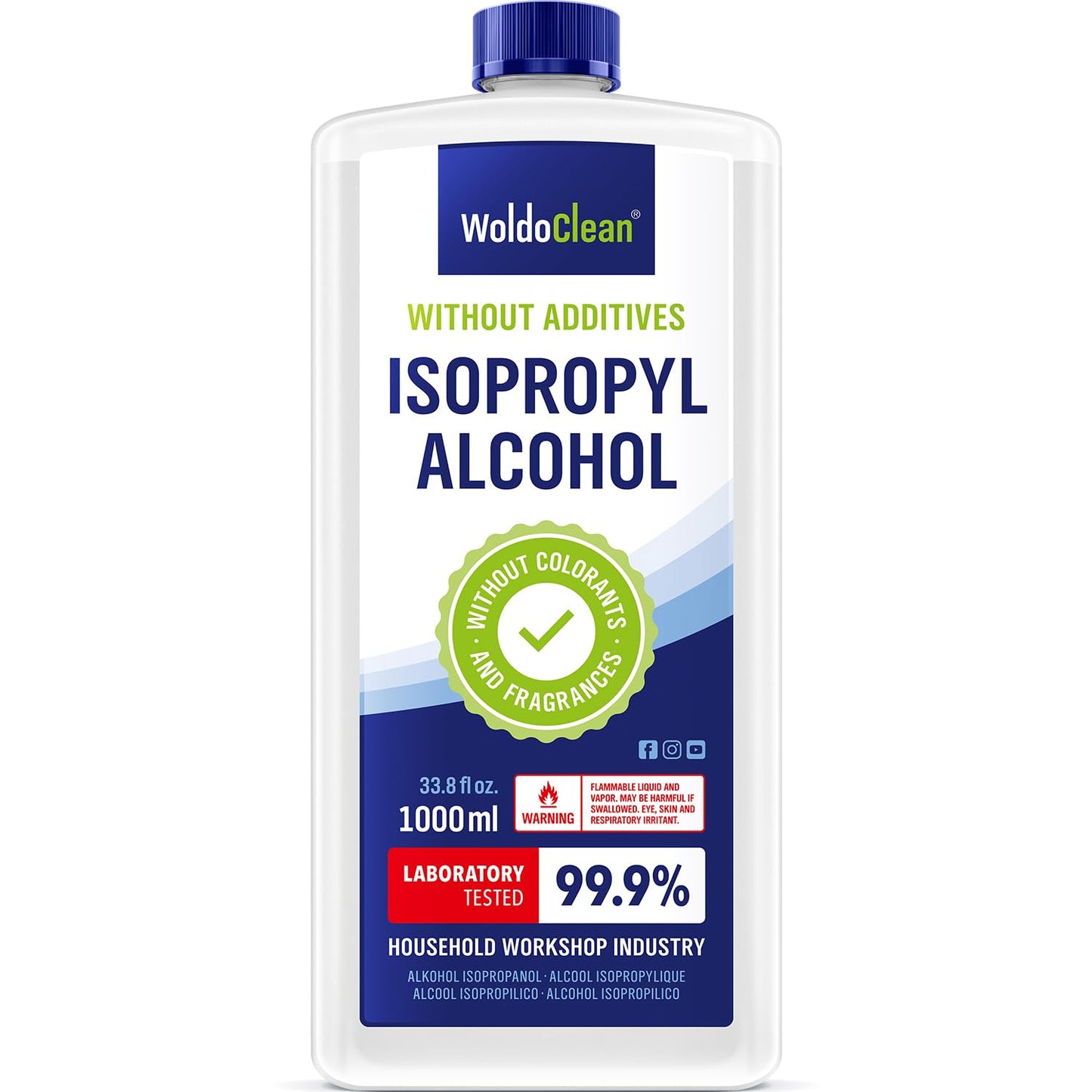 WoldoClean Isopropyl Alcohol 99.9% Pure IPA 33.8 fl oz - High Purity Rubbing Alcohol for Cleaning Electronics, Glass, Tools & Household Surfaces, Fast Evaporating, Residue-Free