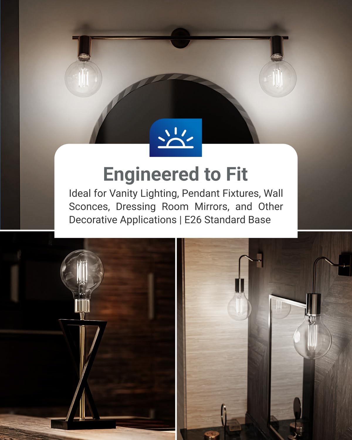 Sunco 10 Pack G25 LED Light Bulbs, Filament Edison Globe, Vanity Lighting Bulb for Bathroom Bedroom, 500 LM, 5W (60W Equivalent), 4000K Cool White, Dimmable, E26 Base, Clear UL.