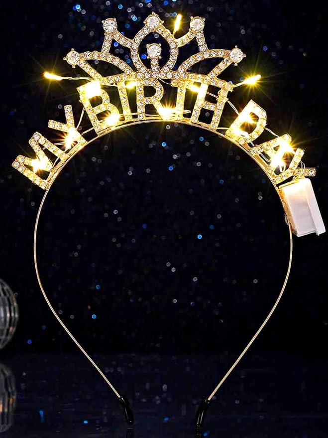 DRESBE Light Up Birthday Headband LED Rhinestone My Birthday Headbands Party Favors Hair Accessories for Women