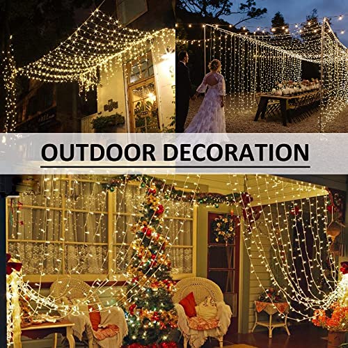 Solhice LED Curtain Lights Outdoor 20ft x10ft, 600 LED Plug in Hanging Christmas String Lights Indoor Bedroom, Twinkle Lig...