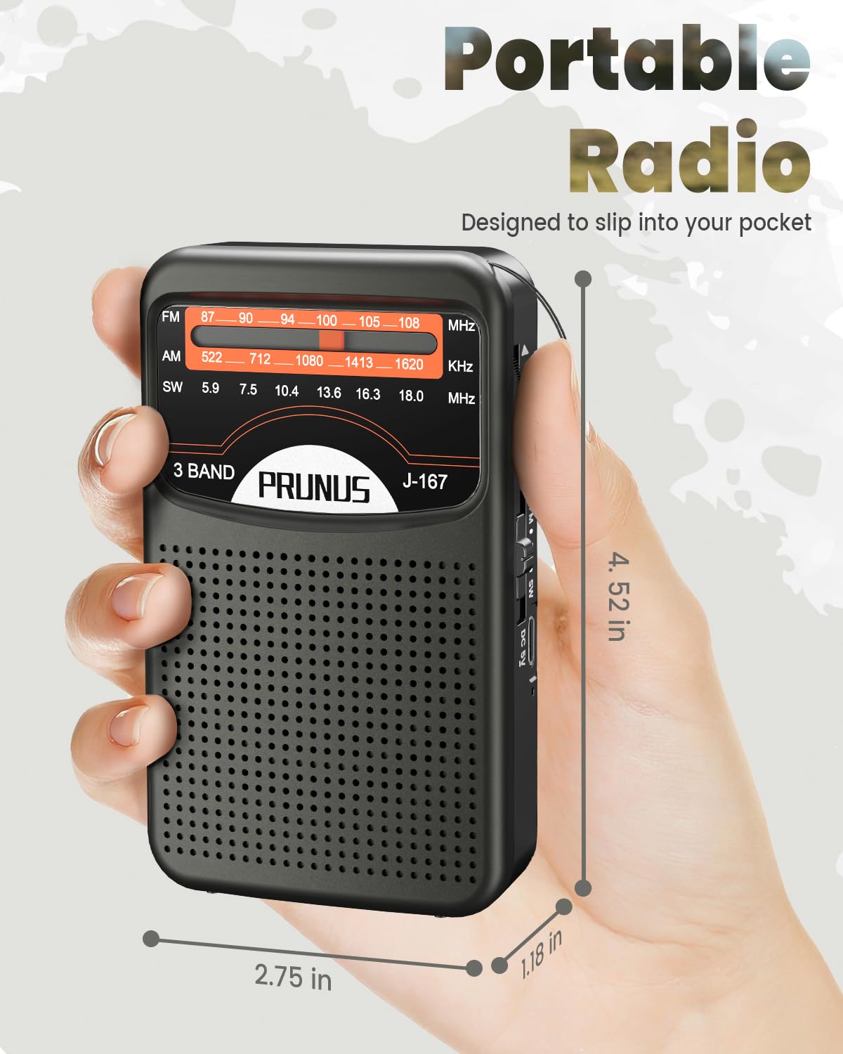 Prunus Portable Radio Am Fm With Usb Charging, Earphone Jack, Handheld Radios, Excellent Reception, Knob Easy To Use, Tansistor