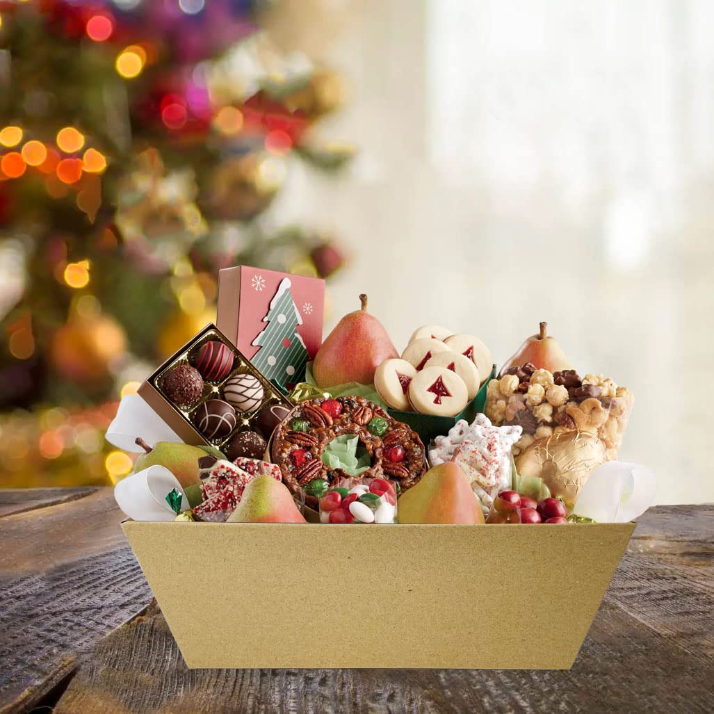 Baskets For Gifts Empty, 6 PCS Sturdy Diy Bulk Gift Basket Kraft Market Tray Cardboard Basket With Handles, Gift Baskets Kit Supplies Wrap To Fill For Birthday Christmas Valentines Thanksgiving