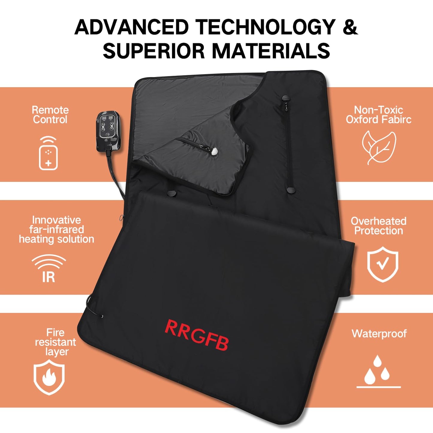 RRGFB Portable Infrared Sauna Blanket, Detox & Relaxation at Home, Adjustable Timer 20-60 Min, Temperature Range 86-158℉, 6 ft x 2.6 ft, Oxford Fabric
