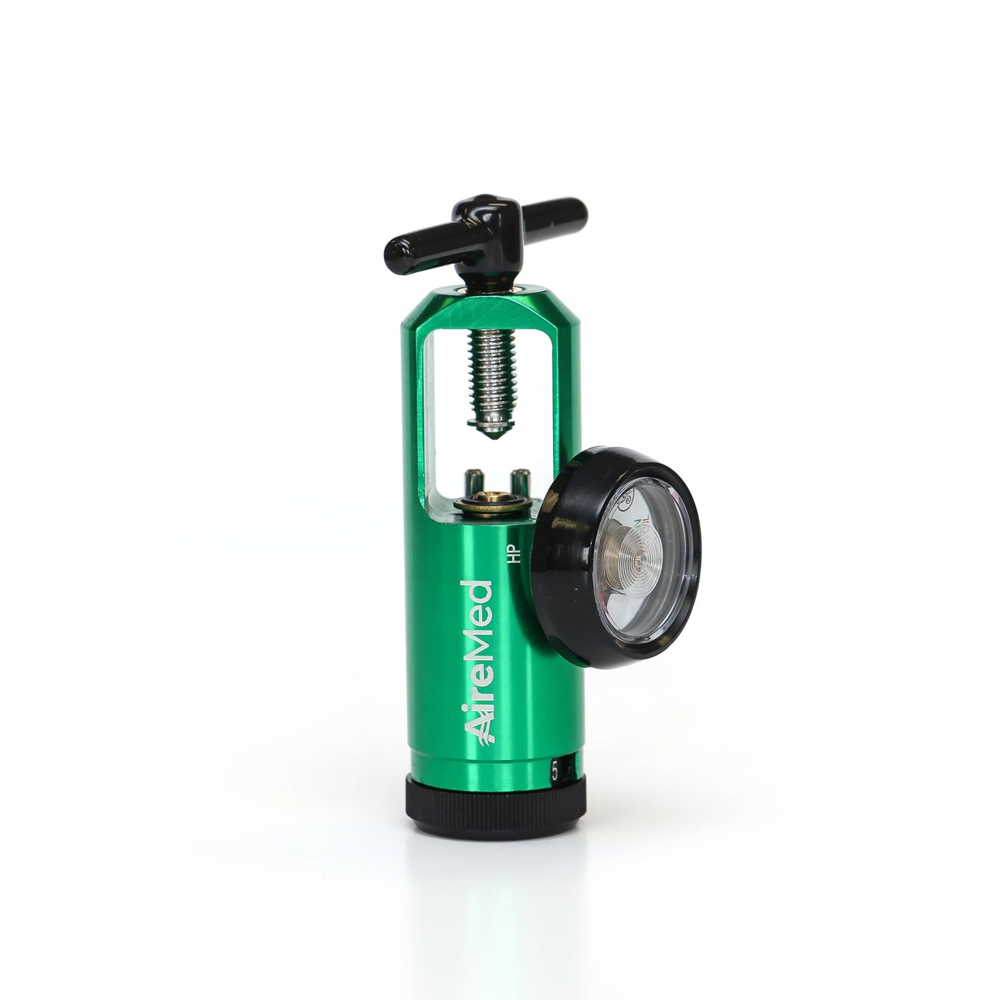 AireMed Oxygen Regulator 0-15LPM, CGA-870 Gauge Flow Rate – Includes Wrench Key, 5 Brass Yoke Washer Seals, and 2 Oxygen Tubing Swivel Connectors - Ergonomic Handle Design – Green