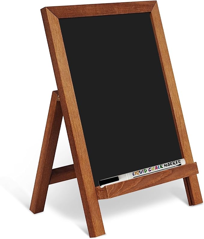 4 THOUGHT Small Tabletop Chalkboard Signs 9.5" x 14" Magnetic Mini Chalk Board with Stand Wooden Frame Easel Countertop Me...