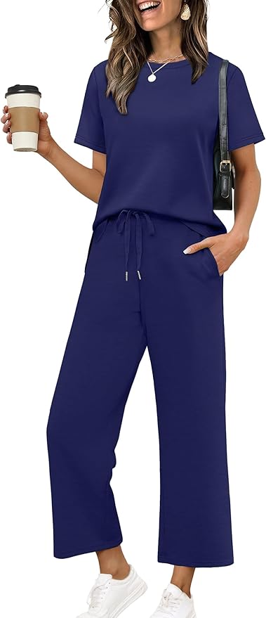 XIEERDUO Women's Side Slit Lounge Sets 2026 Fashion 2 Piece Travel Outfits Cozy Loungewear Wide Leg Tracksuits S-3XL