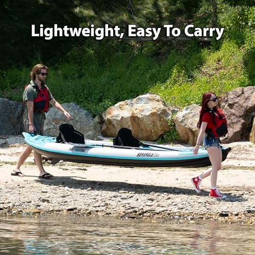 Sea Eagle 385FT Redesigned Fasttrack Inflatable Kayak 12'8" 2 Person Touring Kayak, Attached Rigid High-Pressure V-Bottom,...