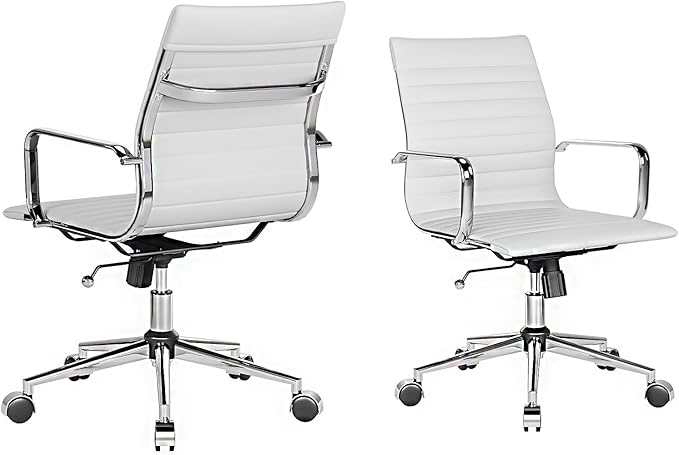 LUXMOD White Office Chair Ergonomic Swivel Desk Chair with Armrests Comfortable Heavy-Duty Chair for Office or Conference Table ，White 22.83in Seat