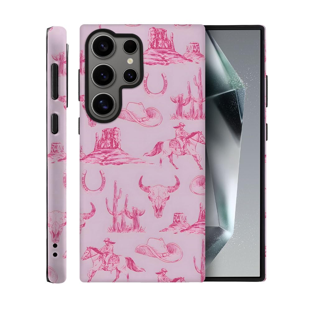 Tnxee Case For Samsung Galaxy S24 Ultra,Pink Hat Horse Western Cowboy Phone Case Drop Resistant Frosted 2 In 1 Solid Dual-Layer