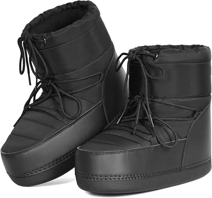 QLR Womens Winter Snow Boots Anti-Slip Ankle Booties with Warm Lining Lace-up Outdoor Shoes