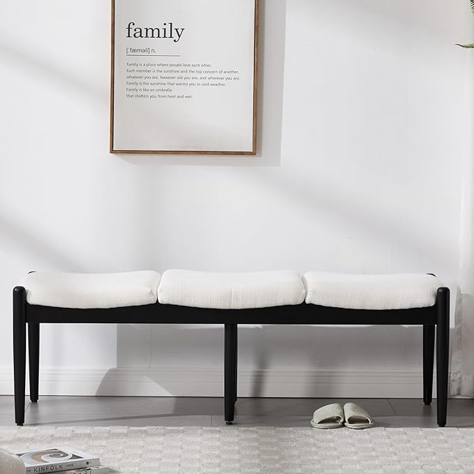 RIVOVA 54.25" Modern Ottoman Bench Upholstered Linen Bedroom End of Bed Bench Boho Bench Long Seating Bench Entryway Stool with Wood Legs for Living Room/Foyer, White