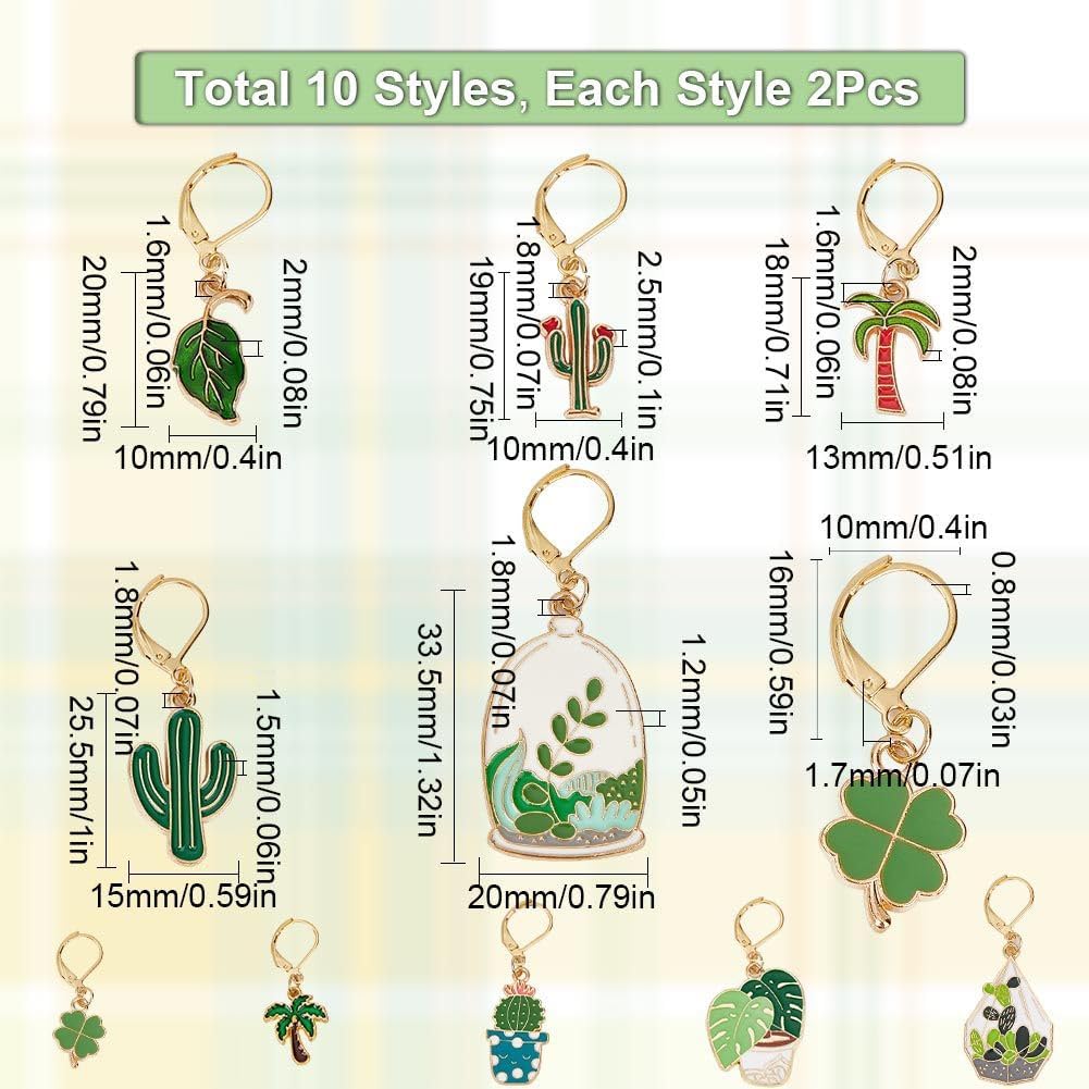 SUNNYCLUE 1 Box 20Pcs Stitch Markers Cute Lobster Clasp Charms Green Plants Cactus Crochet Stitch Marker Removable Knitting Stitch Markers Metal Crocheting Markers for Sewing Weaving Knit Threading