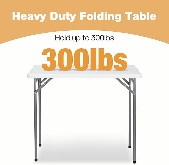 3ft Rectangular Folding Table for All-Occasion, Foldable Table with HDPE Tabletop and Steel Legs, Durable and Stable Small Folding Table, Perfect for Camping, Picnic, Party, Indoor & Outdoor