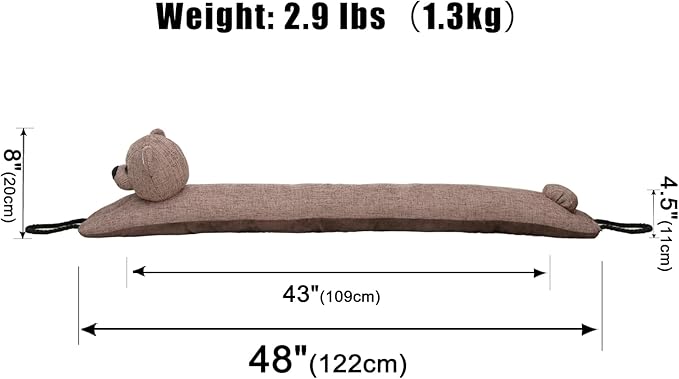 Marwood Under Door Draft Stopper Decorative Wind Stopper 48 inch for Door & Window, Weighted Animal Air Draft Stopper Snake Noise Blocker for Bottom of Door with Hanging Loops - Bear