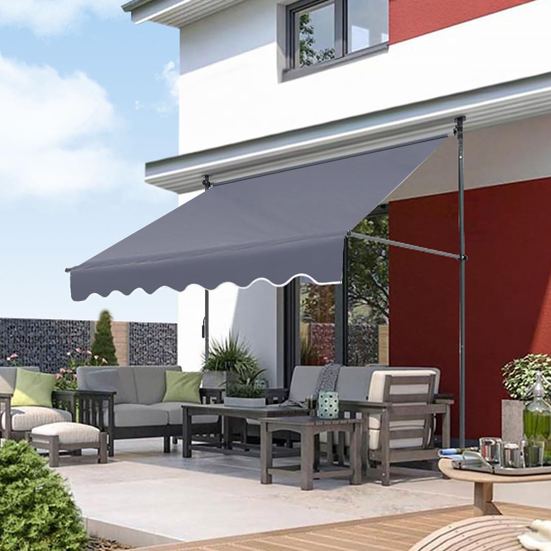 VEVOR Manual Retractable Awning, 78" Outdoor Retractable Patio Awning Sunshade Shelter, Adjustable Patio Door Window Awning Canopy with 39" Sun Shade Curtain for Backyard, Garden, Balcony, Dark Gray