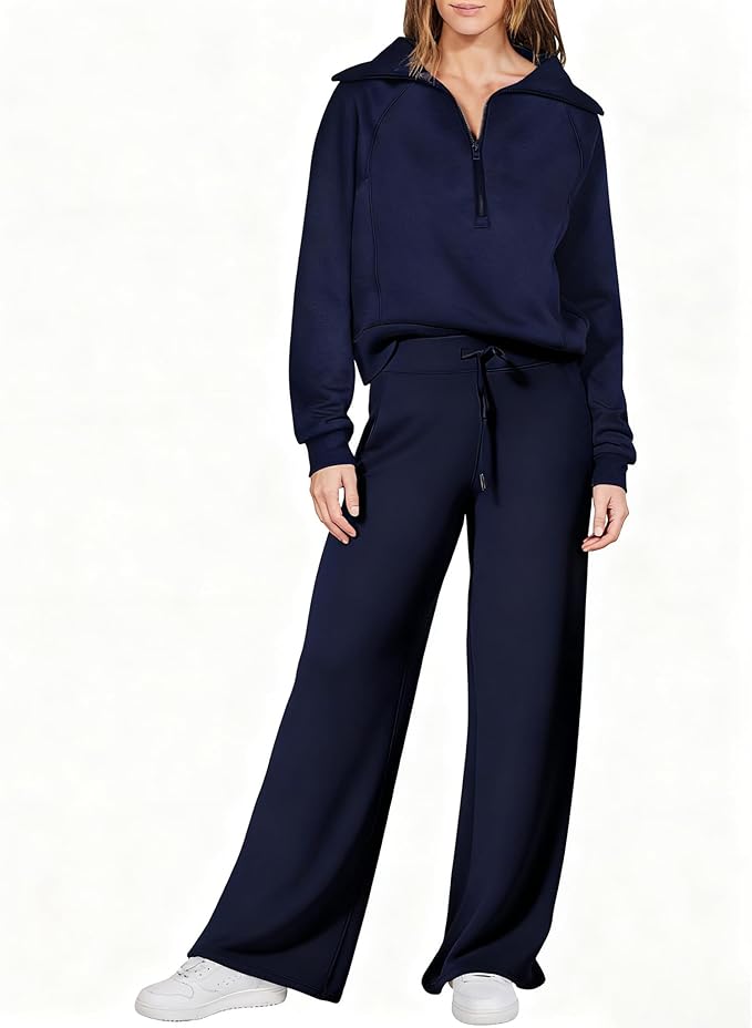 sopranlly Women's 2 Piece Outfits 2025 Casual Half Zip Wide Leg Pants Tracksuit Sets Lounge Set Travel Vacation Sweatsuits