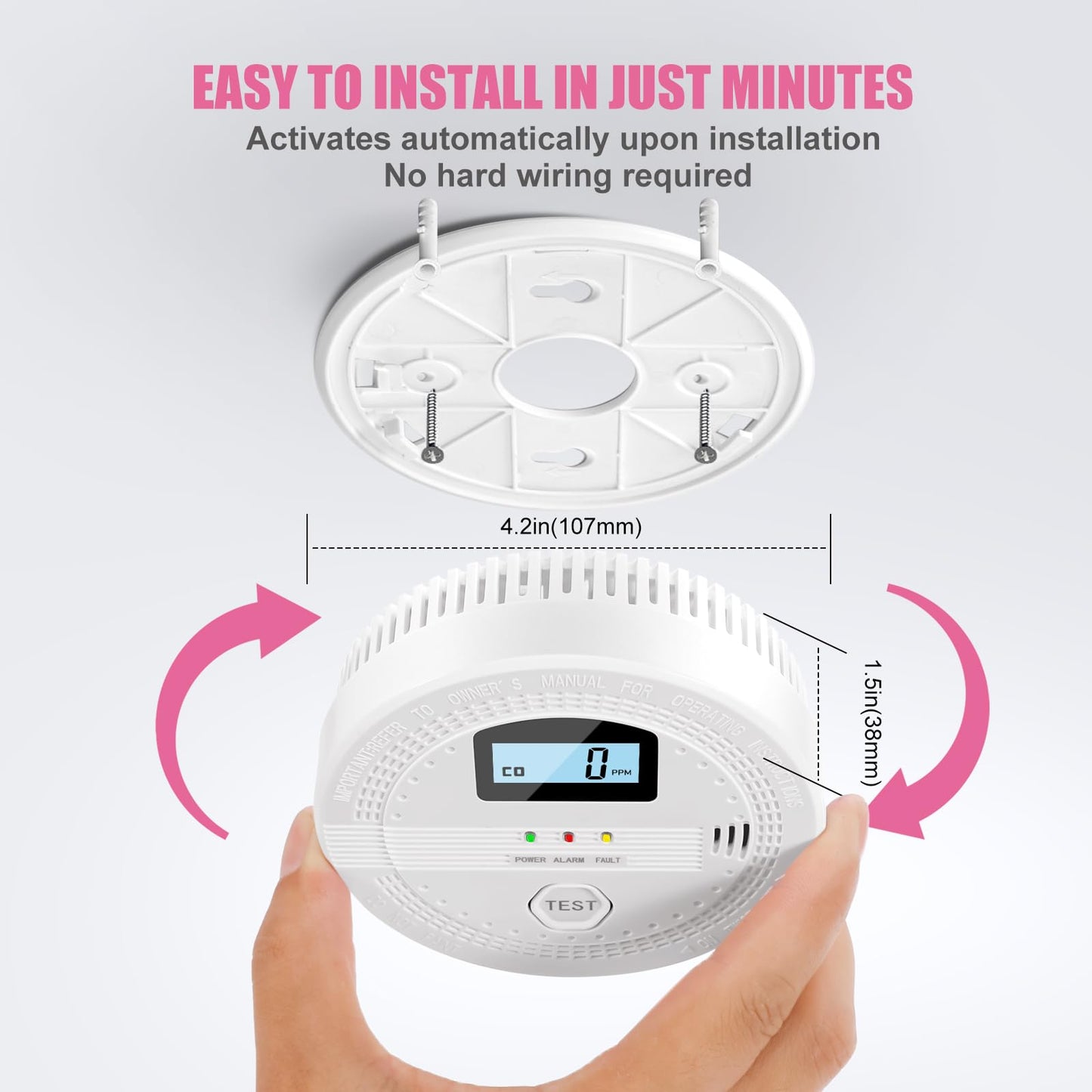 4 Packs Smoke and Carbon Monoxide Detectors, 2 in 1 CO & Smoke Fire Alarm for Home,Smoke Combination CO Alarm with LCD Display,Replaceable Battery Operated, Easy to Install