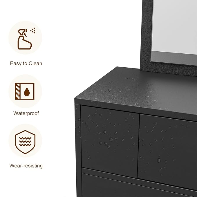 Wall Mount Salon Station Barber Stations Styling Station with Mirror Drawer Storage Cabinet Spa Salon Equipment(Black)