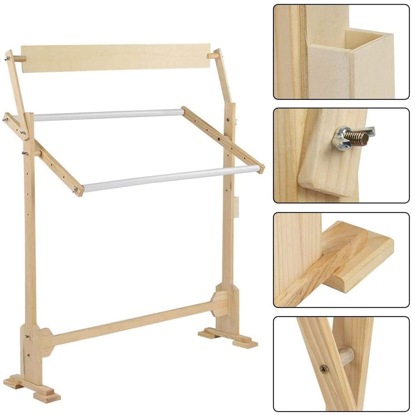 ELUKHT Embroidery Hoops Stand, 360 Degree Adjustable Embroidery Stand,Cross Stitch Frame Stand,Wooden Frame Cross Stitch Floor Stand for Cross Stitch Needlework Art Craft Sewing