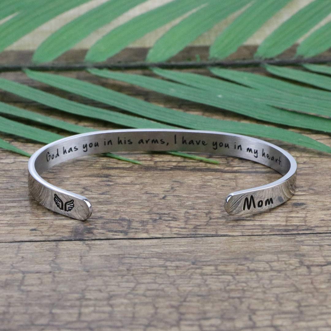 JoycuFF Memorial Gifts for Loss of Mom Sympathy Jewelry for Women Remembrance Bracelet God Has You in His Arm Secret Message Cuf