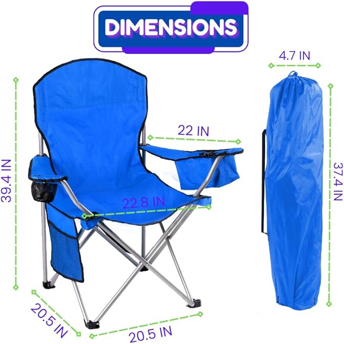 EZONE 4-Pack Camping Chairs with Built-in Ice Cooler, Portable Chair, Storage Pocket, Cup Holder, and Carry Bag Perfect for Camping, Tailgating, Fishing, Beach, and Lawn (4, Blue)