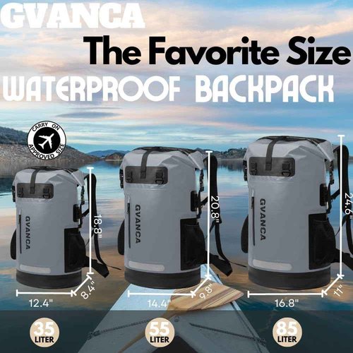 GVANCA Waterproof Dry Bag Backpack for Kayaking, Roll Top Kayak Dry Backpack, Floating Outdoor Dry Sack Boating Sailing Canoeing Rafting Fishing Camping 85L Grey
