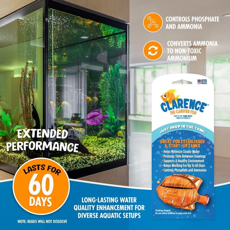 Clarence the Clarifier Fish Aquarium Water Clarifier | Clear Cloudy Fish Tank Water Treatment, Safe for Freshwater & Saltw...
