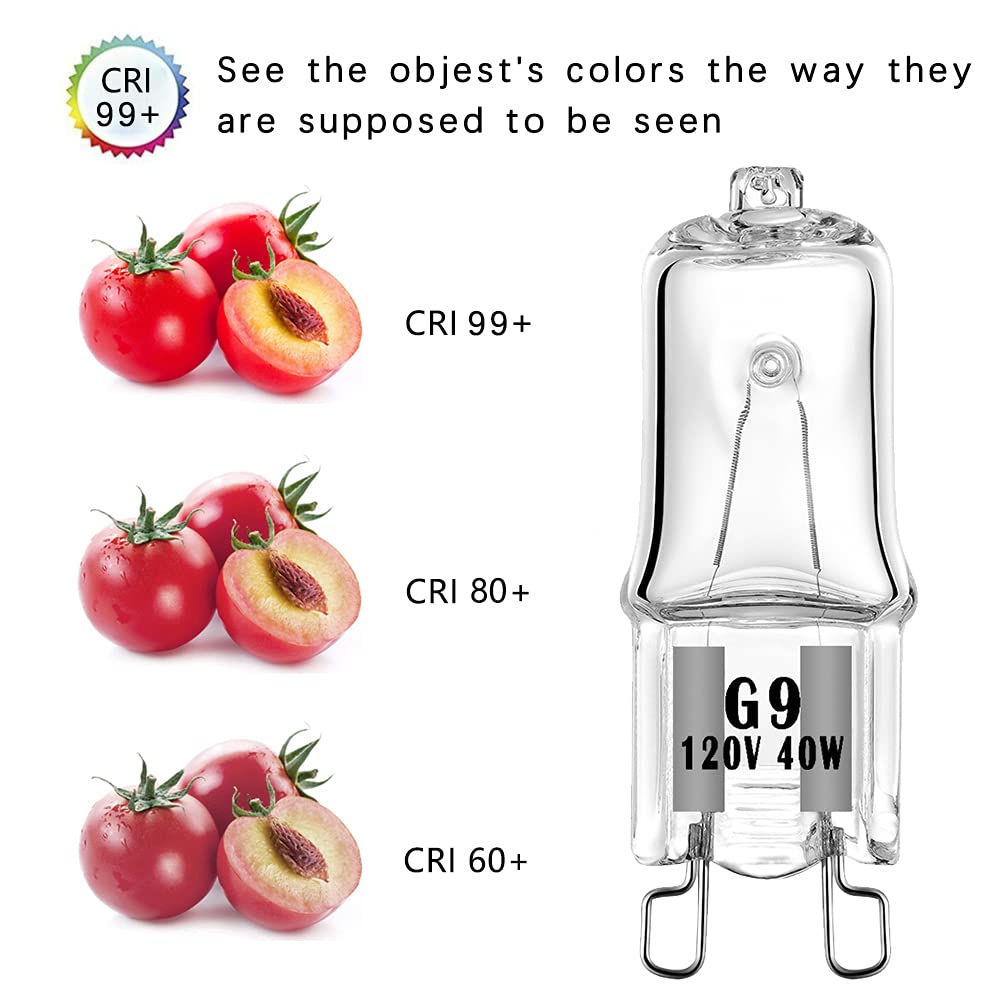 YBEK G9 Halogen Bulb 40W 120V T4 JCD Type G9 Base 2 Pin Light Bulb for Range Hood Lights, Bathroom Light Bulbs, Microwave Ovens Candle Warmer Light Bulbs, Dimmable Warm White (Pack of 12)