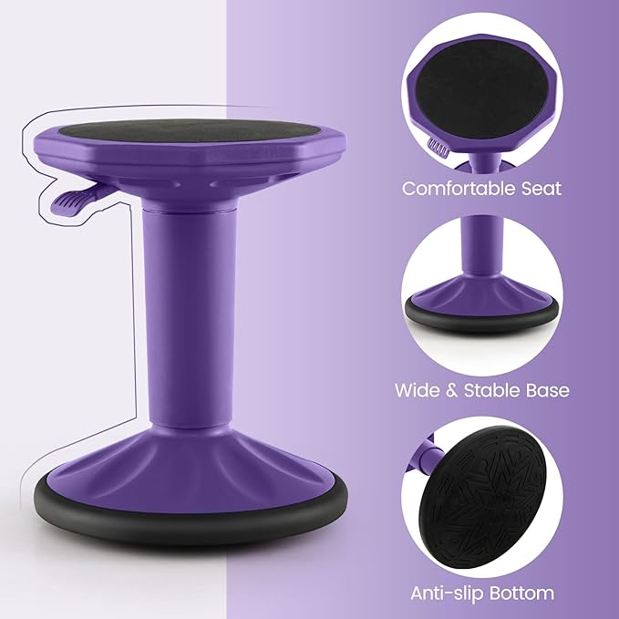 Giantex Wobble Stools for Classroom Seating, 24" Wiggle Stool with Adjustable Height, Sitting Balance Chair for School Active Learning, Office Stand Up, Flexible Seating Wobble Chair (Purple)