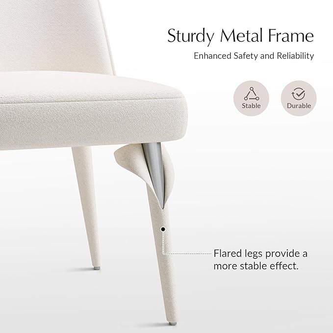 HULALA HOME Modern Dining Chairs Set of 4，White Fully Chenille Upholstered Dining Room Chairs Set with Foot Peg, Wood Frame, Armless Kitchen Accent Chairs for Living Room Bedroom Reception - Ivory