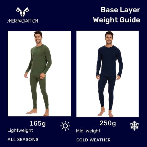 MERINNOVATION Merino Wool Base Layer Set for Men 100% Merino Wool Thermal Underwear Long Sleeve and Bottom