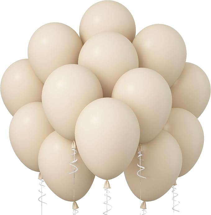 Jobkoo White Sand Balloons, 12 Inch 30 Pcs Beige Balloon Boho White Latex Cream Balloons Matte Off White Sand Neutral Heli...