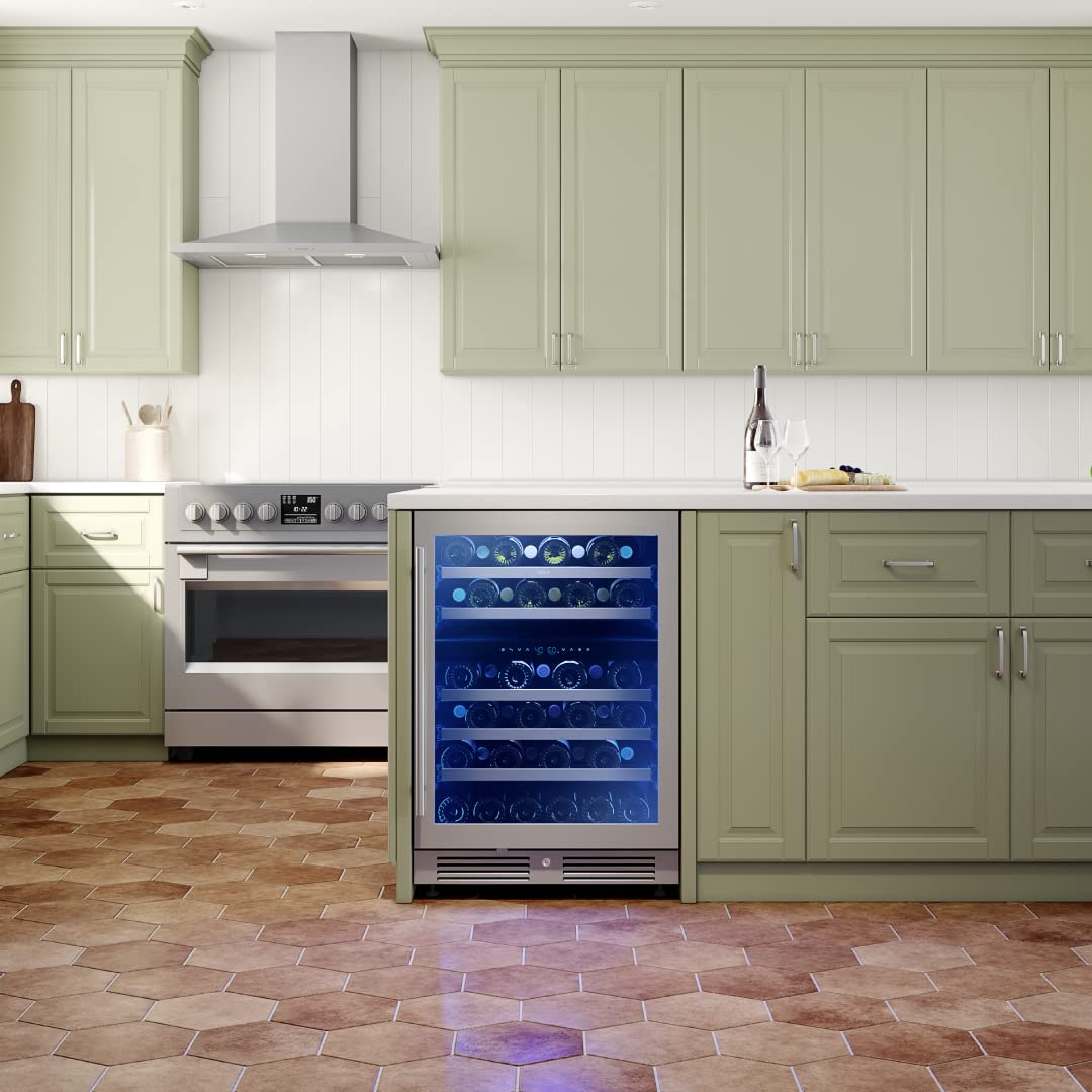 Zephyr Presrv 24" Wine Fridge Dual Zone Under Counter - Countertop Mini Wine Cooler Cellars Small Cabinet Wine Refrigerator Home Bar Chiller Freestanding with Glass Door, 45 Bottles 750ml