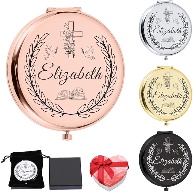 Eunigem Personalized Compact Mirror for Women-Custom Mirror Gifts for Bridesmaid,Wedding,Birthday,Mom,Friend,Wife,Christian
