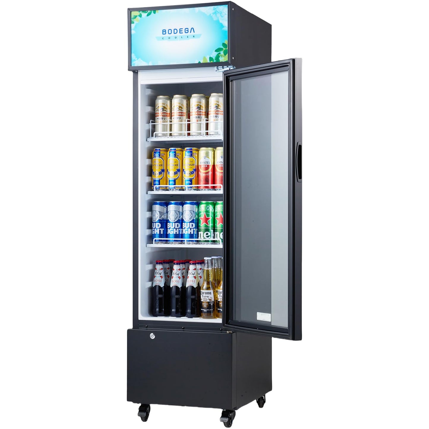 BODEGACOOLER Commercial Refrigerators, Drink Fridge with Glass Door, Tall Beverage Cooler, Single Door Display Refrigerator, for Beer, Soda, 6.34 Cu.ft Capacity