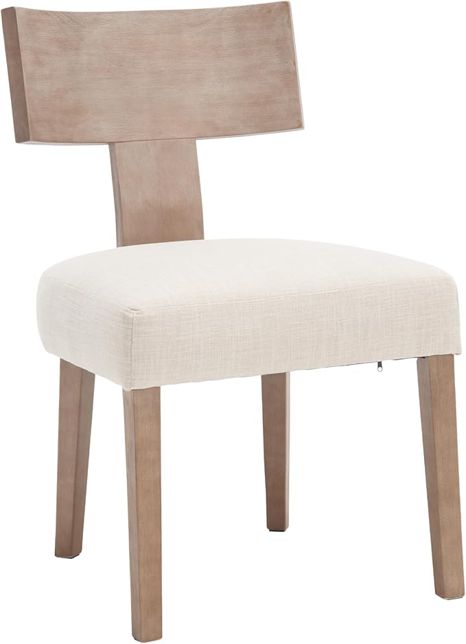 DM Furniture Linen Dining Chairs Set of 4 with Natural Wood Legs, Farmhouse Upholstered Side Chairs with Curved Backrest for Living Room/Restaurant, Beige
