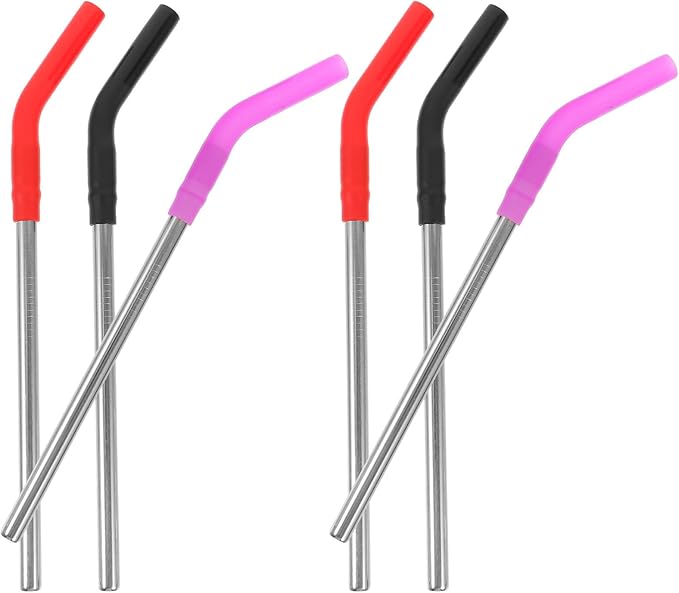 Unomor 6Pcs Reusable Stainless Steel Drinking Straws with Silicone Tips Anti-scald Smooth Inner Wall for Tumblers Mugs Wine Glasses Multi-color for Parties and Everyday Use
