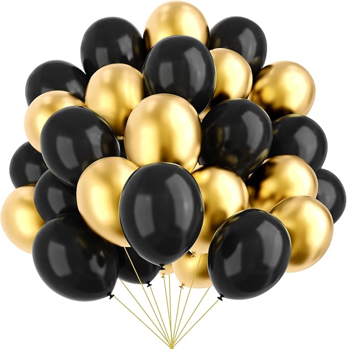 YMSZ Black and Gold Balloons, 67pcs 12 Inch Metallic Gold and Black Balloons for Birthday, Retirement, Graduation, New Yea...