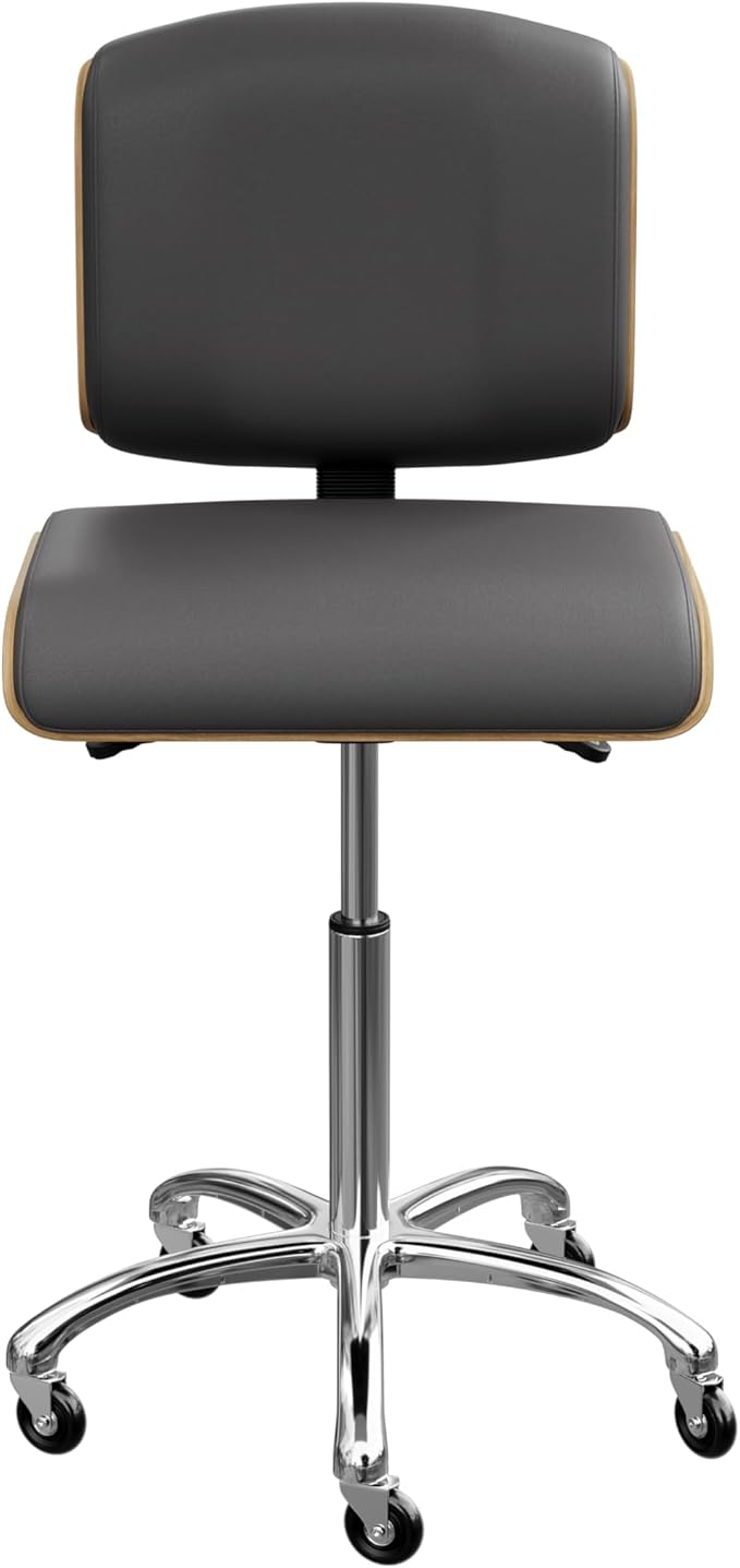 Spa Numa Bentley Beauty Esthetician Nail Salon Stool Rolling Chair with Adjustable Backrest, Flat Square Seat, Metal Bar, Vegan Leather Upholstery for Beauty Exam Office and Home - 1071 (Gray)