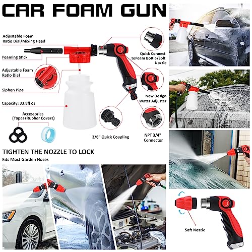 AUTODECO 42Pcs Car Wash Detailing Kit Cleaning Set with Foam Gun Sprayer, Long-Handle Brush, Collapsible Bucket, Large Was...