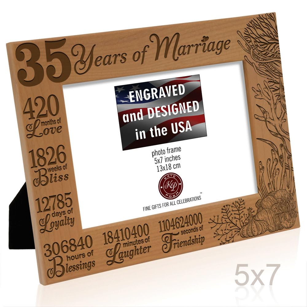KATE POSH 35 Years of Marriage Picture Frame, Traditional Coral Anniversary for Husband and Wife, Couples (5x7-Horizontal)