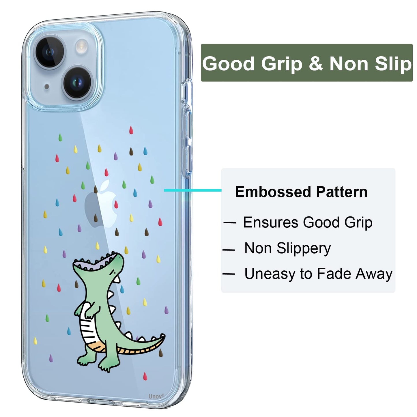 Unov Case Compatible With Iphone 14 Iphone 13 Case Clear With Design Embossed Pattern Soft Tpu Bumper Slim Protective 6.1 Inch (