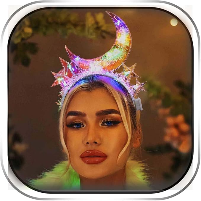 JEWEKY Light Up Moon Headband Star Headbands Led New Year's Eve Party Hair Accessories for Women