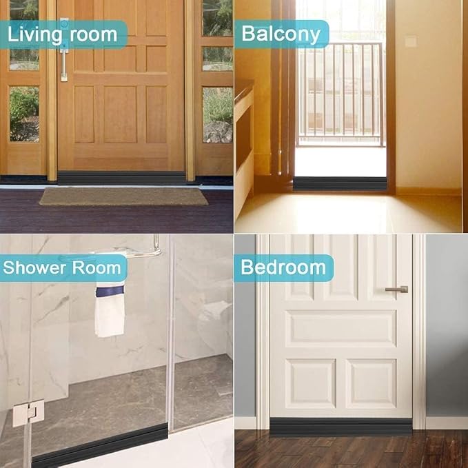 Suptikes 2 Pack Door Draft Stopper，Door Sweep for Exterior & Interior Doors,Door Bottom Seal Dust and Noise Insulation Weather Stripping Draft Guard Insulator, 1.8" W x 37" L,Black