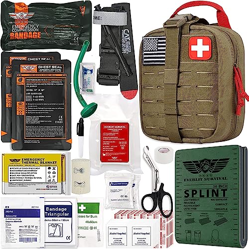 EVERLIT Advanced Trauma Kit, CAT GEN-7 Tourniquet, TCCC Compliant, Mil-Spec Nylon Laser Cut Pouch with 36" Splint, Militar...