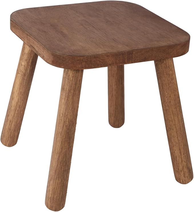 Jurath Natural Solid Wood Step Stool Wood Stool for Kids 11.7'' Sturdy Sitting Stool Wooden Step Stool for Adults Square Stool Wood Plant Stand Small Foot Stool with Four Detachable and Assembled Legs