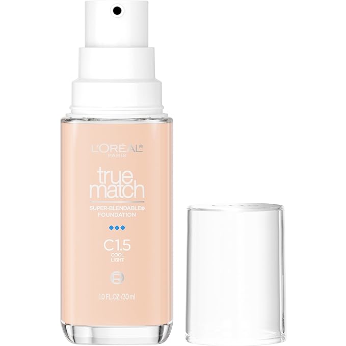 L'Oreal Paris True Match Super-Blendable Foundation, Medium Coverage Liquid Foundation Makeup, C1.5, Light, 1 Fl Oz