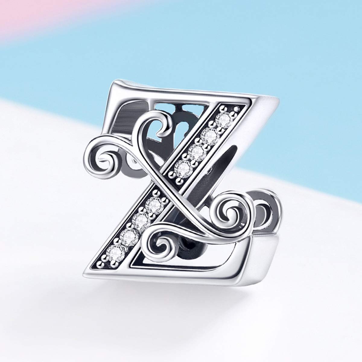 BISAER 925 Sterling Silver Initial Letter Z Charms for Bracelets Alphabet Beads Charm Jewelry Gifts